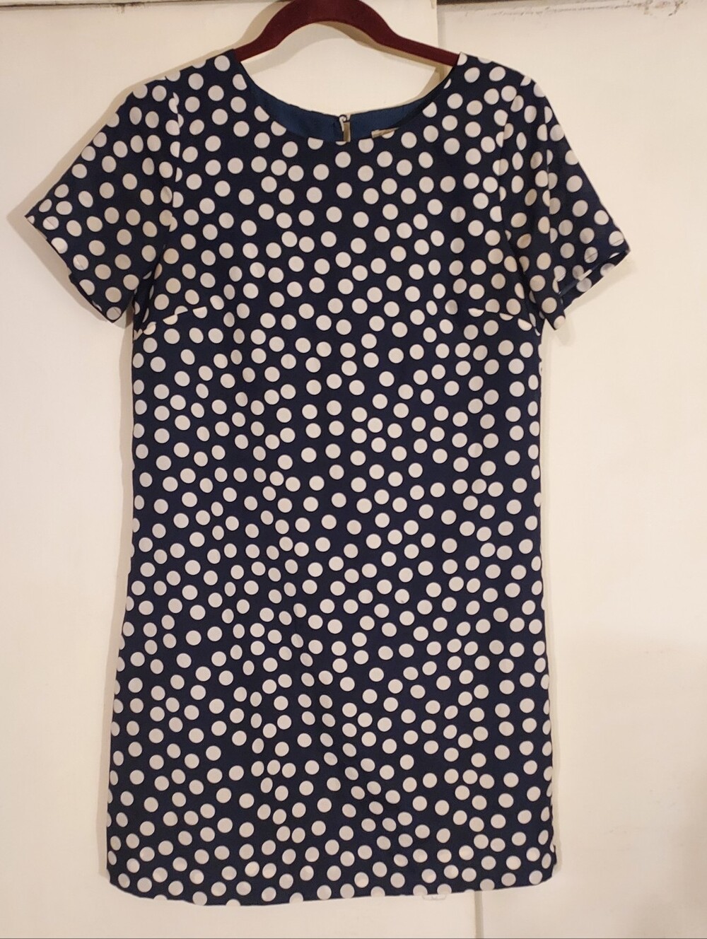 J. Crew Navy with White Polka Dot Short Sleeve Shift Dress